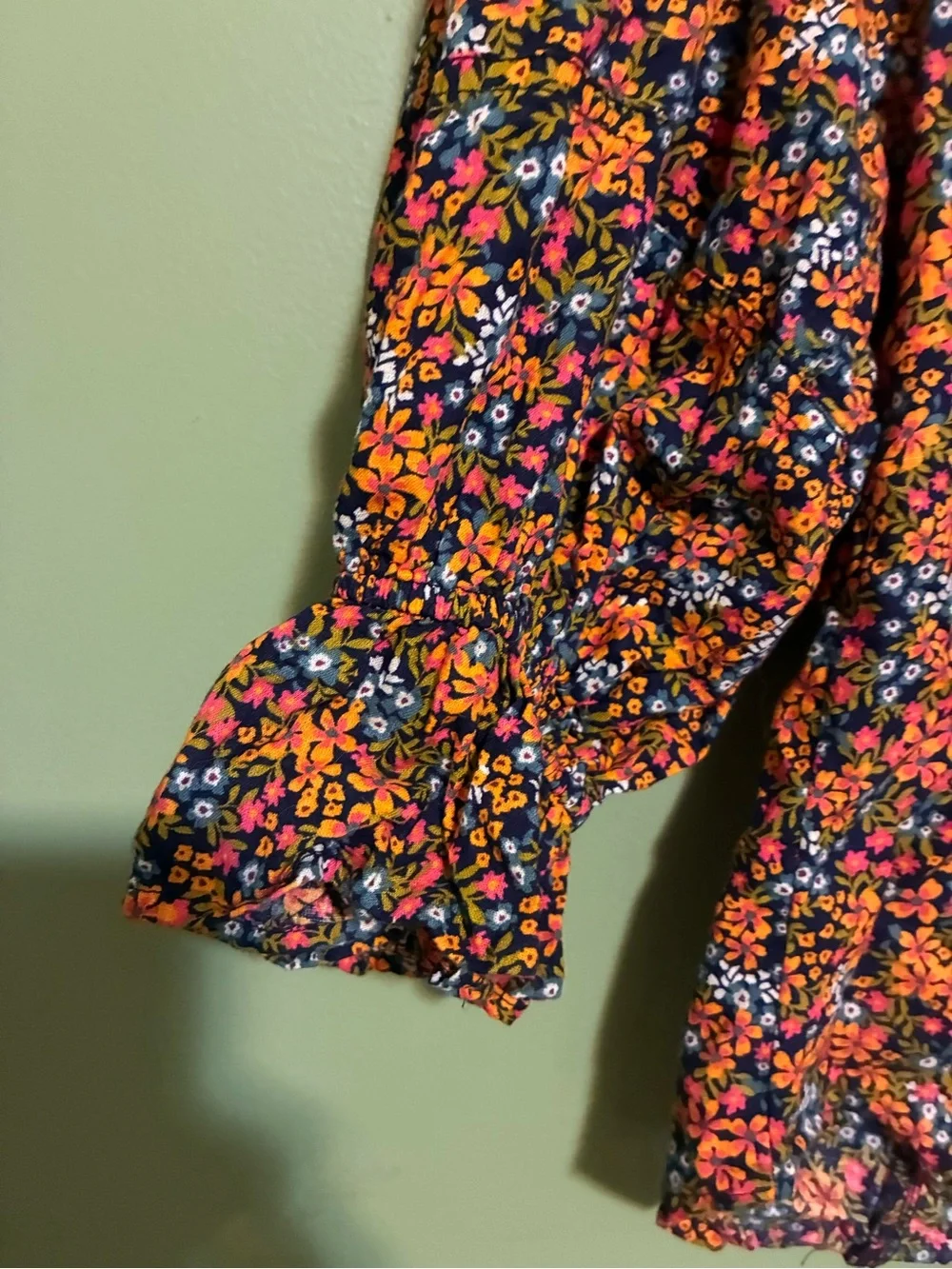 Free People orange Floral Button-Front V-Neck Blouse